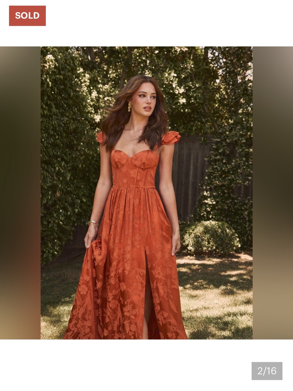 Azazie Atelier Jianna Floral Flutter Sleeve Maxi Dress Formal Bridesmaid 8 Rust - Picture 2 of 6